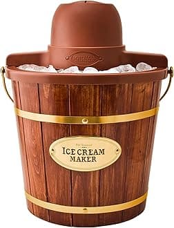 Nostalgia Electric Ice Cream Maker - Old Fashioned Soft Serve Ice Cream Machine Makes Frozen Yogurt or Gelato in Minutes - Fun Kitchen Appliance - Vintage Wooden Style - Dark Wood - 4 Quart