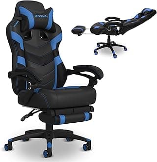 110 Pro Ergonomic Gaming Chair with Footrest for Adults - Comfortable Office Gaming Recliner with Lumbar Support and Headrest, Racing Style Video Game Chairs for Computer Gamer - Blue