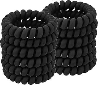 Spiral Coil Hair Ties for Women (Matte Black, 12 Pcs) - No Crease Ponytail Holders for Thick and All Hair Types, Plastic Spiral Ties