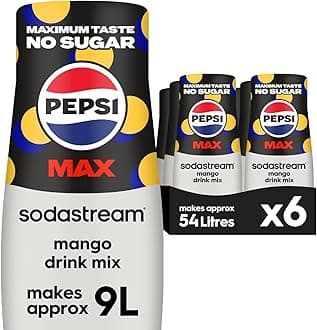 Sodastream Pepsi MAX Mango Fizzy Water Flavouring Syrup, Sugar Free Soda Syrup, Zero Sugar Pepsi Flavour, 6 x 440ml Multipack, Home Soda, Flavoured Sparkling Water, Drink Mix, Makes Approx 54L