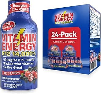 Vitamin Energy B12 Energy Drink Shots, Acai Pomegranate Flavor, Up to 7+ Hours of Energy, 1.93 Fl Oz, 24 Count
