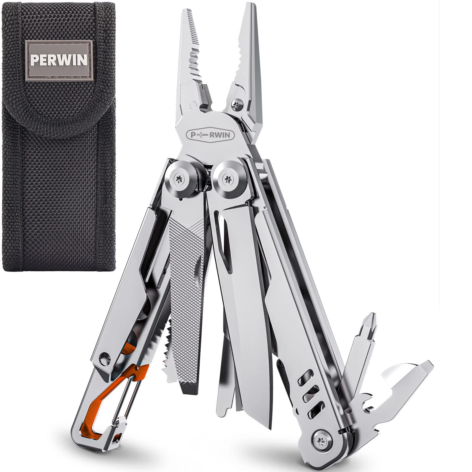Multitool Stainless Steel Multi-Tool Pliers 13-in-1 with Sheath, Safe Locking, Carabiner, Professional Pocket Tools for Fishing & Camping