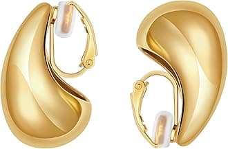 Clip on Earrings Women, 14K Gold Hoop Clip-On Earrings for Women, Hypoallergenic Non Pierced Croissant Earrings