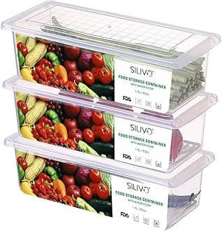 SILIVO Food Storage Containers, 3 X 1.5L Fridge Organizer Case With Removable Drain Plate Tray Keep Fruits, Vegetables, Meat, Fish Out Of The Drippings(Plastic),Multicolor