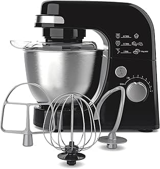 Hamilton Beach Electric Stand Mixer, 4 Quart Stainless Bowl, 7 Speeds, Tilt-Head, Dough Hook, Whisk and Flat Beater, Splash Guard, 300 Watts, Black (63390)