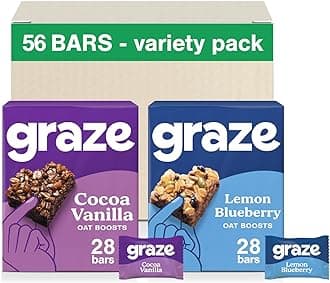 Graze Oat boosts, 28 x Cocoa Vanilla bars & 28 x Lemon Blueberry Superfood, Total 56 units of Vegetarian Bundle