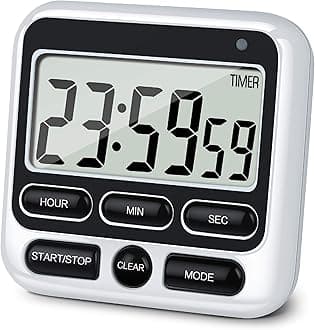 Digital Kitchen Timer with Mute/Loud Alarm Switch ON/Off Switch, 12-Hour Clock & Alarm, Memory Function Count Up & Count Down for Kids Teachers Cooking, Large LCD Display, Strong Magnet (Black)