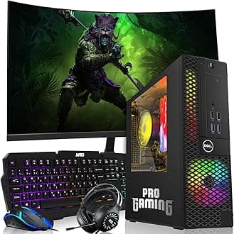 Dell OptiPlex Desktop PC – Intel Core i7, 32GB ARGB RAM, 512GB SSD, 27 Inch Curved Monitor, GT 1030 Graphics, RGB Keyboard with AI Copilot Key, Mouse & RGB Headphones, Windows 11 Home (Renewed)
