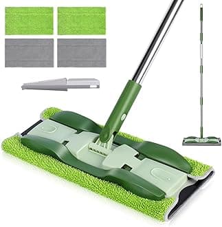 Masthome Microfibre Mop with 4 Reusable Pads, Professional Flat Mop with Stainless Steel Handle, Double-Sided Floor Sweeper Mop for Cleaning Hardwood Laminate Tile Floors, Send 1 Dirt Removal Scrubber