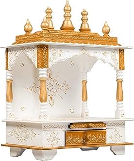 Kamdhenu Art and Craft Wood Home Temple (Brown, Gold and White, 12 Inch X 18 Inch X 24 Inch)