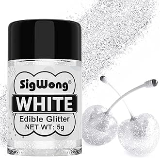 White Edible Glitter - 5g Food Grade Cake Decorating Shimmering Glitter, Edible Sprinkle Luster Dust for Drinks, Chocolates, Fondant, Strawberries, Cupcakes, Candy, Easter Cookie - Vegan