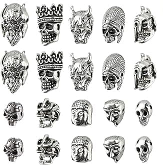 20 Pcs 10 Styles Tibetan Style Alloy Beads, 10 Pcs Skull Head Beads 4 Pcs Beads 4 Pcs Devil Head Beads and 2 Pcs Buddha Head Beads Charms, Antique Silver Spacer Beads for Jewelry Making