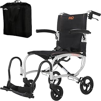 MobiQuip Lightweight Travel Wheelchair, 8kg - Silver Aluminium Compact Folding Frame with Travel Bag - Attendant-Propelled Mobility Wheelchair - with Flip-Up Armrests, Adjustable Leg Rests & Lap Belt