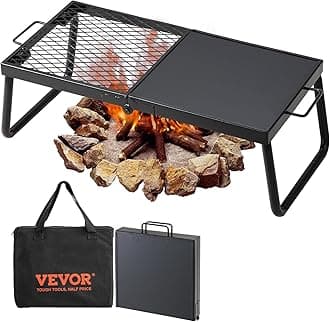VEVOR Folding Campfire Grill, Heavy Duty Steel Mesh Grate, 22.4" Portable Camping Grates Over Fire Pit, Camp Fire Cooking Equipment with Legs Carrying Bag, Grilling Rack for Outdoor Open Flame Cooking