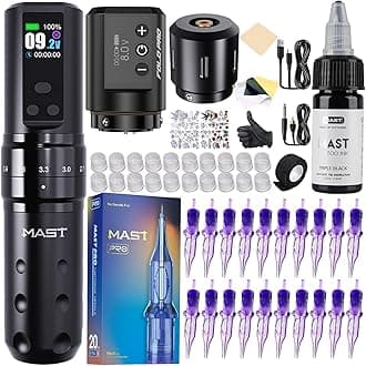 Mast Tattoo Fold2 Pro Cordless Tattoo Gun Kit 2000mAh Battery for Long Runtime & 1500mAh Lightweight Batteries 7 Adjustable Stroke 2.4-4.2mm Mcore-C1 Motor Cartridges Machine