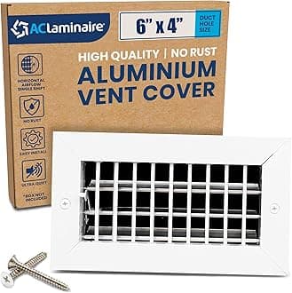 6" x 4" (Duct Opening) Register Vent Cover – Adjustable Single Deflection Aluminum HVAC Grille for Heater, Decorative Ceiling Wall Air Supply Multi-Shutter Damper – Durable & Rustproof ACLAMINAIRE