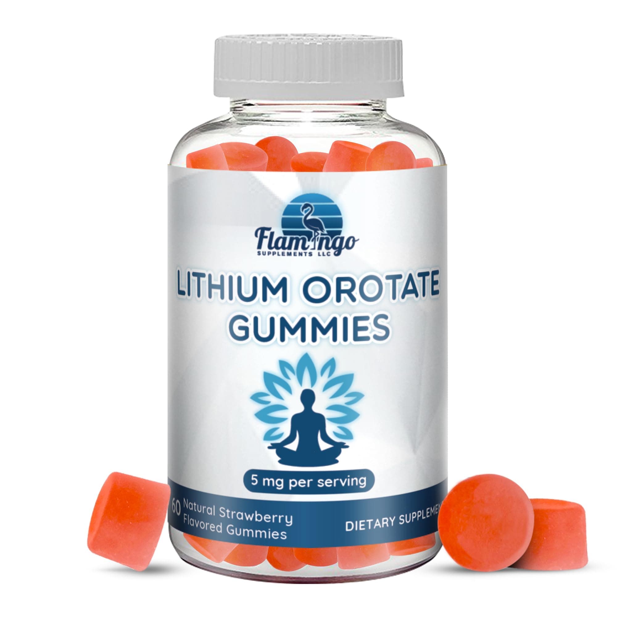 Lithium Orotate Gummies 5mg per Serving - Plant Based, 3rd Party d, High Absorption Lithium for Mood Support. Strawberry Flavored Gummy- 60 Count