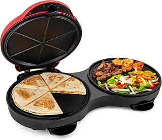Nostalgia Taco Tuesday Quesadilla and Fajita Maker and Griddle Station, 2-in-1 Non-Stick Grill and Quesadilla Press with 8-Inch Cooking Surfaces