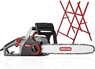 Oregon CS1500 18-inch 15 Amp, Self-Sharpening Corded Electric Chainsaw + Oregon Steel Log Saw Horse, Foldable and Adjustable, 10.6-Inch Log Capacity (584145)