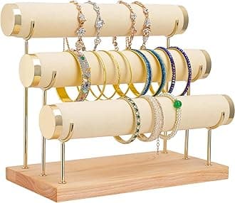 Bracelet Display Holder Small Size Jewelry Storage Stand 3 Tier Bangle Organizer Wooden Velvet Watch Tower