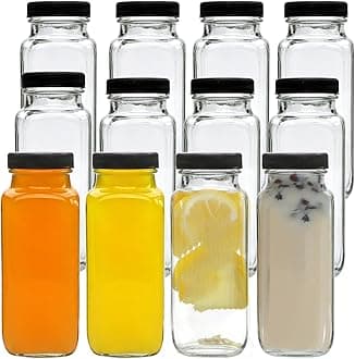 Accguan Vintage Glass Drinking Bottles, 8oz Reusable for Juicing, Smoothies, Hot Sauce, Kombucha, Ginger Jar, Potion, Oil, Milk, Whiskey - Portable Travel Bottles (12 Pack)