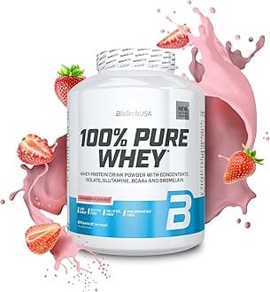 100% Pure Whey | Protein Powder with BCAA and Glutamine | Gluten-Free, Palm Oil Free | 21g Protein per Serving, 2.27 kg, Strawberry