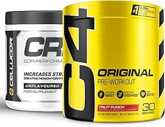 Pre Workout & Creatine Bundle, C4 Original Pre Workout Powder, Fruit Punch, 30 Servings + Cor Performance Creatine Powder, 72 Servings