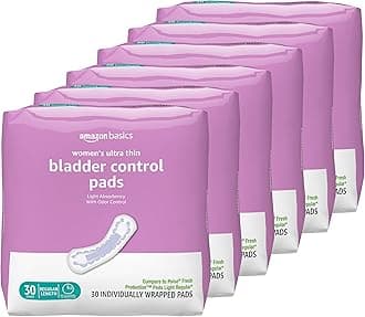 Women's Incontinence Pads, Postpartum, Bladder Control, Light Absorbency, Unscented, 180 Count (6 Packs of 30)
