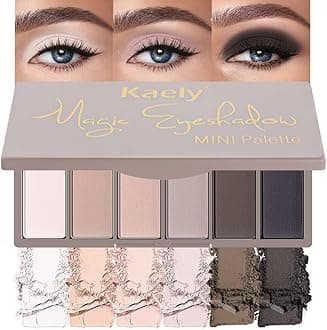 evpct 6 Colors Natural Eyeshadow Palette, White Nude Pink Taupe Dark Black Matte High Pigment Blendable Mini Travel Eyeshadow Palette Makeup for Older Women, Long Lasting Waterproof, Built in Mirror