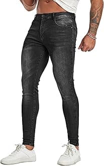 Men's Super Skinny Stretch Tapered Leg Slim Fit Ripped Distressed Jeans…