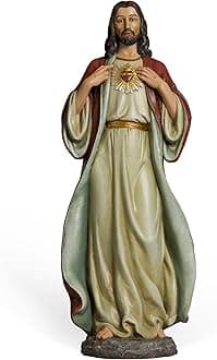 BC Catholic Sacred Heart of Jesus Statue, 24.5" H Jesus Christ Figure, Religious Gifts, Inspirational Indoor Home Decor Renaissance Sculpture Handpainted by Buildclassic