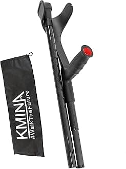 Folding Crutches of Carbon Fibre (x1 Unit), Open Cuff, Lightweight, Forearme Foldable Crutch - Made in Europe - KMINA PRO