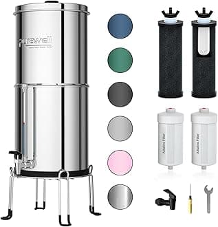 Purewell 6-Stage Alkaline Water Filter System, 0.01μm Ultra-Filtration Countertop System with 4 Filters, Metal Water Level Spigot and Stand, pH 8-9, 2.25G, PW-OB-PH