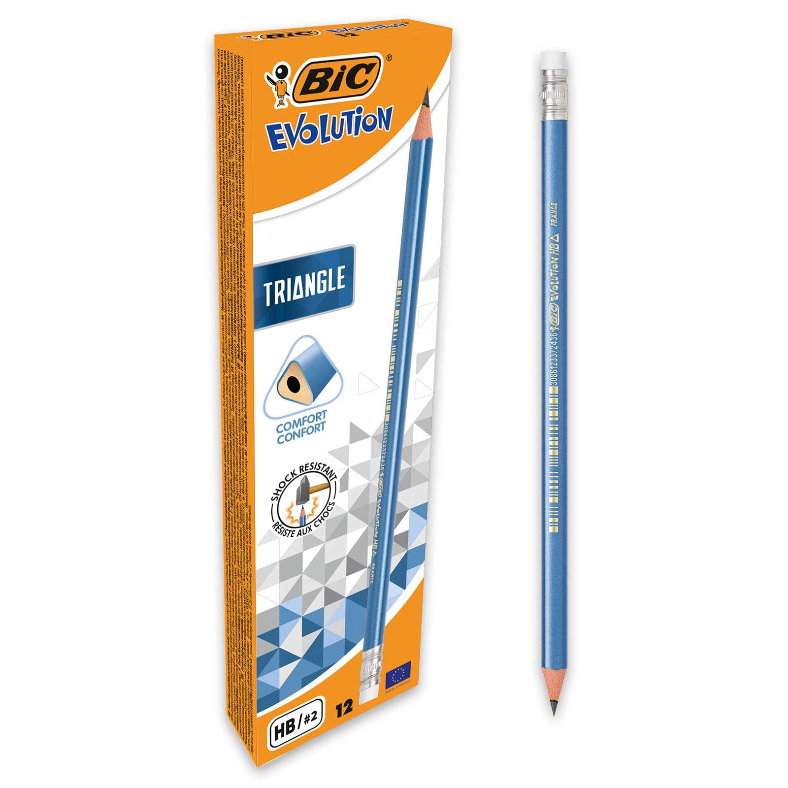 Evolution Triangle - Triangular Pencils with Integrated Eraser - HB - Box of 12