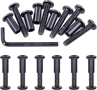 Swpeet 25Pcs M6x35mm Carbon Steel Black Hex Drive Socket Cap Bolts Barrel Nuts Assortment Kit with 1Pcs Allen Wrench, Screw Post Fit for Furniture Countsunk Belt Buckle Leather Binding Bolts