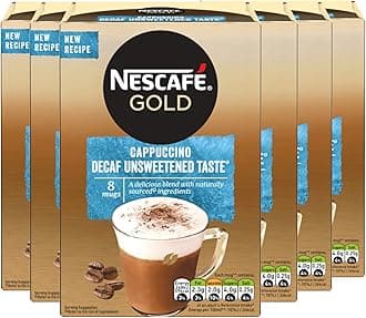 Gold Decaffeinated Cappuccino Unsweetened Coffee 8 Sachets Pouch, 6 X 120 g