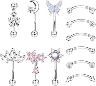 12 PCS Rook Piercing Jewelry Rook Earrings for Women Men Eyebrow Rings 16G Stainless Steel Curved Barbell Dangle CZ Belly Lip Ring Cartilage Daith Surface Tragus Piercing Jewelry