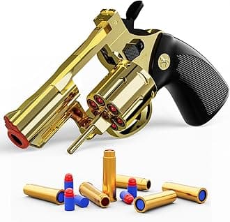 Toy Gun Soft Bullet Toy Revolver, Can fire Sponge Bullets,with 40 Bullets,for Age of 6 7 8 9 10+ Years Old Kid Boys Girls（Gold）