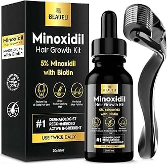 Beaueli Minoxidil Beard Growth Kit For Men and Women, Hair Loss and Hair Regrowth Treatments, Minoxidil 5%, Black