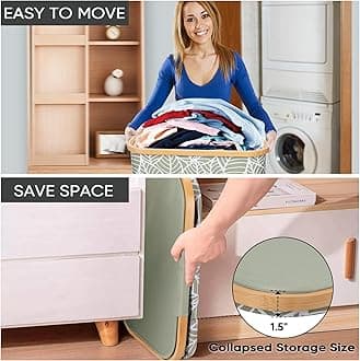 BALEINE Laundry Hamper with Lid, Tall Laundry Baskets with Bamboo Pull Handles, Large Laundry Bin with Internal Support (26 Gal/100L, Antique Foliage)