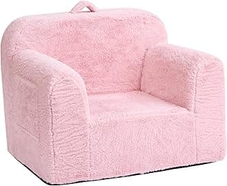 Tiita Kids Sofa, Childrens Couch with Carry Handle, Portable Toddler Foam Sofa Couch,Nursery Kids Couch, Lightweight Kids Chair for Playroom, Dorm Room, Small Space,Faux Fur Pink