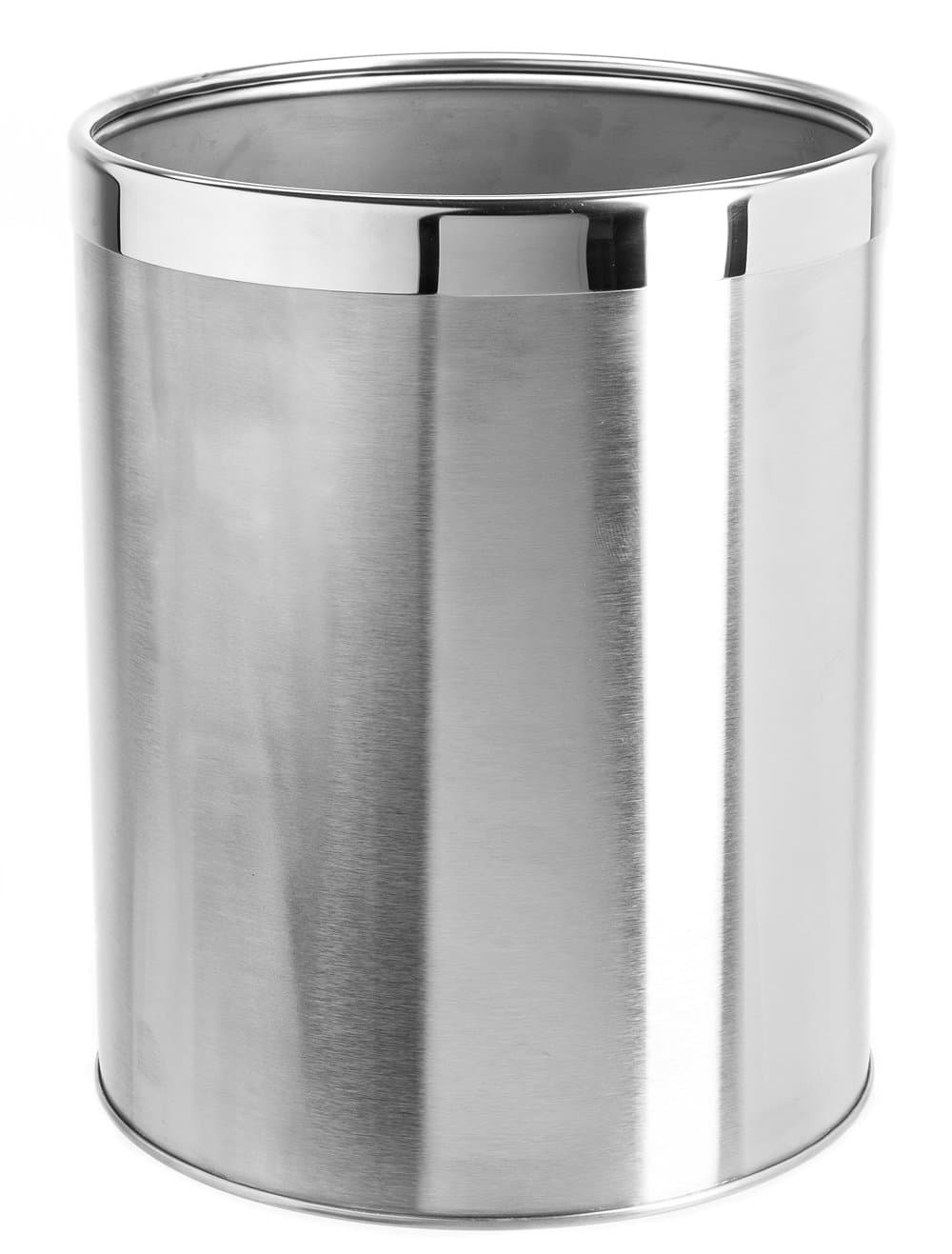 Bennett Small Office Trash Can, Open Top Small Wastebasket Bin, Stainless Steel Garbage Can, Detach-A-Ring' Metal Waste Basket for Powder Room, Bathroom, Home, Modern Home Décor (Dia. 9.6 x H 11.8)