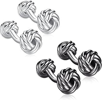 Twist Knot Cufflinks Set for Mens Shirts Business Wedding Gift,Silver Black