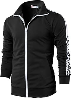 H2H Mens Active Slim Fit Track Lightweight Jacket Zip-up Long Sleeve BLACK US M/ASIA L (CMOJA0103)