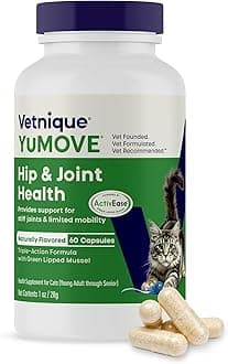 YuMOVE Cat Joint Supplement with Glucosamine,Chondroitin, Omega 3, Hyaluronic Acid, & Green Lipped Mussel - Joint Support Supplement - for Senior Cats 60 Capsules