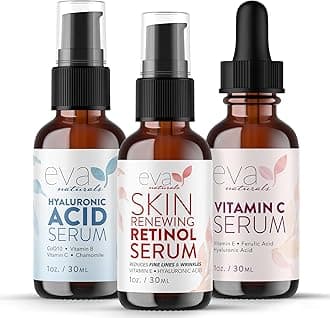 Eva Naturals Anti-Aging Serum Set – Vitamin C, Retinol & Hyaluronic Acid Serums for Face, Hydrating Bundle for Skin, Fine Lines, Wrinkles, Collagen, Firming, Plumping, Radiance & Youthful Hydration