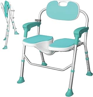 Folding Shower Chair with Arms & Back Support, 350LB Capacity, 5-Level Adjustable, Non-Slip Feet, Privacy Cutout, Heavy Duty Bath Stool for Elderly, Disabled, Seniors & Pregnant Women