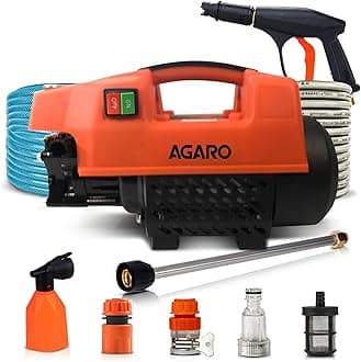 AGARO Supreme High Pressure Washer, 1800 Watts, 120 Bars, 6.5L/Min Flow Rate, 8 Meters Outlet Hose, Portable, for Car,Bike and Home Cleaning Purpose, Black and Orange