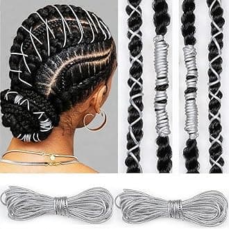 Sliver Dreadlock Braids Hair Accessories, 2 Pieces 5M Braiding Hair Deco Styling Shimmer Stretchable African Braid Braided Elastic Cord Ornament Hanging Decorating Gift Wrapping