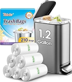 1.2 Gallon 210 Counts Strong Trash Bags Garbage Bags, Bathroom Trash Can Waste Basket Liners, Small Plastic Bags for home office kitchen, fit 5 Liter 5L, 1 Gal, Clear